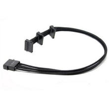 Black Sleeved 4pin Molex to Right Angle 3 X SATA Cable